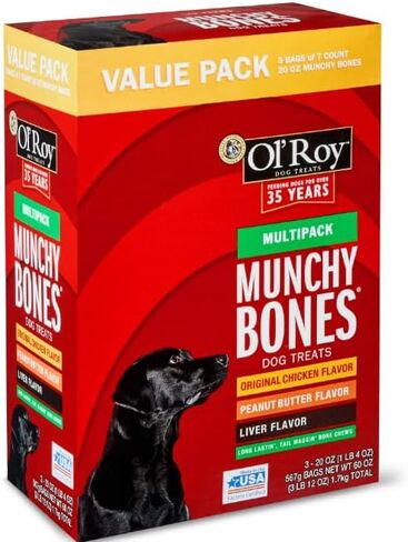 O- Roy Munchy Bones Dog يعامل صندوق التنوع ، الدجاج ، زبدة الفول السوداني ، الكبد ، 21 CT in Kuwait