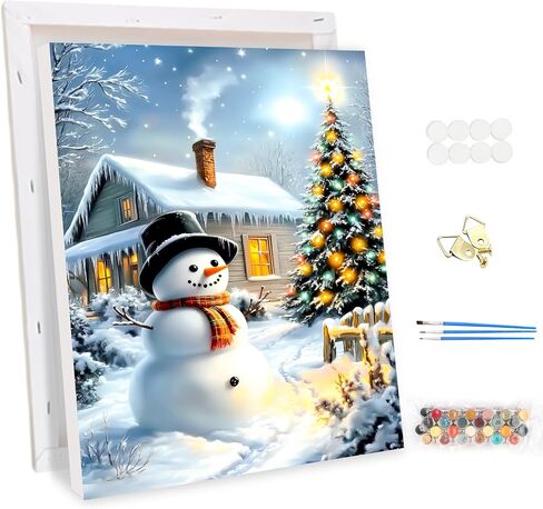 EOBROMD Christmas Framed Paint by Numbers Kits for Adults, Winter DIY Kits Crafts for Beginner on Stretched Canvas, Christmas 3 Brushes and Acrylic Paint for Home Decor 10x14inch in Saudi Arabia