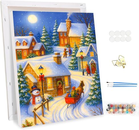 EOBROMD Christmas Framed Paint by Numbers Kits for Adults, Winter DIY Kits Crafts for Beginner on Stretched Canvas, Christmas 3 Brushes and Acrylic Paint for Home Decor 10x14inch in Saudi Arabia