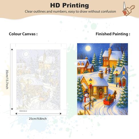 EOBROMD Christmas Framed Paint by Numbers Kits for Adults, Winter DIY Kits Crafts for Beginner on Stretched Canvas, Christmas 3 Brushes and Acrylic Paint for Home Decor 10x14inch in Saudi Arabia