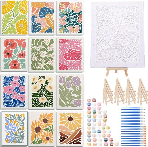 RoundFunny 12 Set Paint by Numbers Kit for Adults Flowers Painting 8x10 in Kuwait