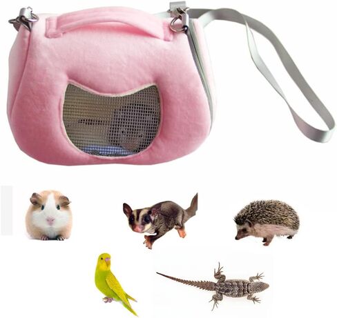 ANIAC Small Pet Carrier Bag with Adjustble Shoulder Strap Hamster Travel cage Breathable Rat Carrier Portable Travel Carrier for Guinea Pig Birds Bearded Dragon Hedgehog (Large, Pink) in Saudi Arabia