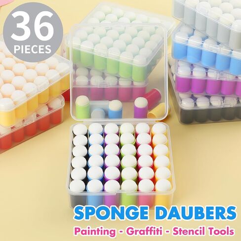 36 Pieces Sponge Daubers W/Storage Case - Perfect for Use with a Variety of Coloring Mediums Such as Ink, Paint, Glue & More - Fits Over The Finger and Makes Blending Accuracy Easier in Saudi Arabia