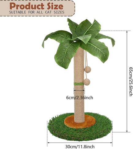 قط خدش القط للقطط الداخلية والقطط - 23.6 بوصة طول القط الخدش منشور مع حبل سيزال ، Palm Tree Scratch Post مع كرة معلقة in Kuwait