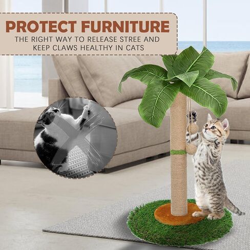 قط خدش القط للقطط الداخلية والقطط - 23.6 بوصة طول القط الخدش منشور مع حبل سيزال ، Palm Tree Scratch Post مع كرة معلقة in Kuwait