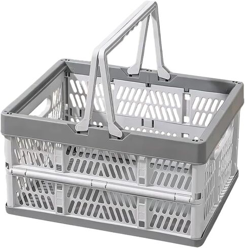 Collapsible Storage Crate with Handles, Milk Crates，33L Foldable Plastic Shopping Basket, Organizer Container for Car Home Pinic (Light gray, Large) in Kuwait