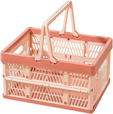 Collapsible Storage Crate with Handles, Milk Crates，33L Foldable Plastic Shopping Basket, Organizer Container for Car Home Pinic (Light gray, Large) in Kuwait