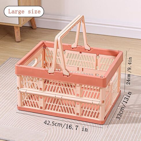 Collapsible Storage Crate with Handles, Milk Crates，33L Foldable Plastic Shopping Basket, Organizer Container for Car Home Pinic (Light gray, Large) in Kuwait