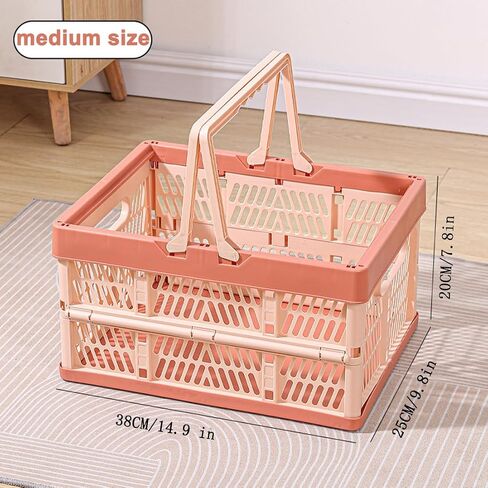 Collapsible Storage Crate with Handles, Milk Crates，33L Foldable Plastic Shopping Basket, Organizer Container for Car Home Pinic (Light gray, Large) in Kuwait