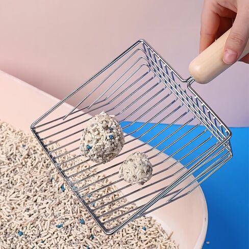 Cat Litter Scoops with Base Bracket, Kitty Scoop, Metal Cat Litter Scoop - Heavy Duty Litter Scooper & Speed Sifter with Comfortable Beech Wood Grip - Heavy Duty and Easy Clean in Kuwait