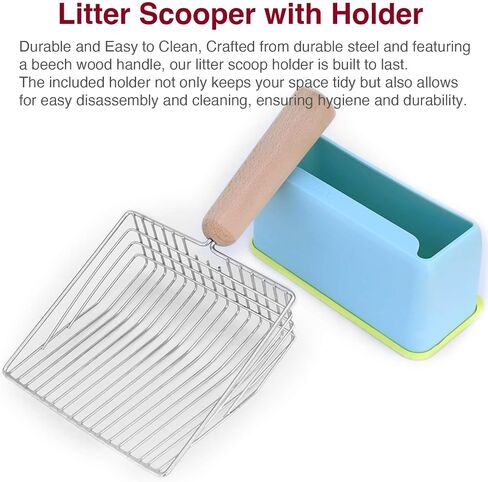 Cat Litter Scoops with Base Bracket, Kitty Scoop, Metal Cat Litter Scoop - Heavy Duty Litter Scooper & Speed Sifter with Comfortable Beech Wood Grip - Heavy Duty and Easy Clean in Kuwait