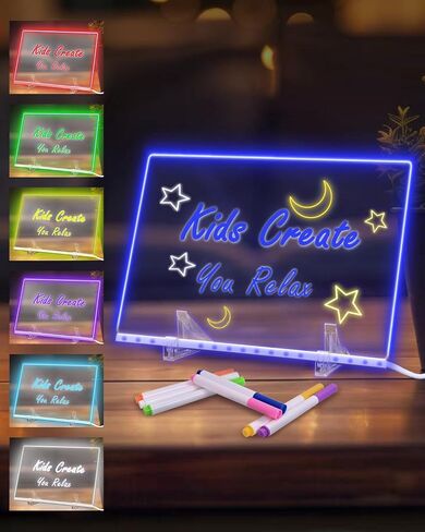 LED Note Board for Kids - Light Up Drawing Board with 7 Colors & 4 Modes, 12"x8" Light Up Dry Erase Board with Markers, Stands & Bonus Stickers - Perfect LED Writing Board for Creativity & Messages in Kuwait
