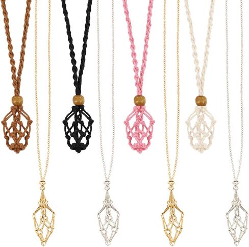 Braxan 8 PCS قلادة حامل بلورة ، قفص بلورات قابلة للتعديل للقلائد ، حامل قلادة الحجر ، أقفاص المجوهرات للحجارة ، قفص الحبل المصنوع يدويًا بوهو in Kuwait