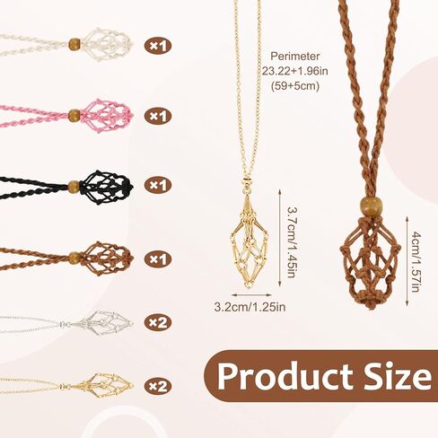 Braxan 8 PCS قلادة حامل بلورة ، قفص بلورات قابلة للتعديل للقلائد ، حامل قلادة الحجر ، أقفاص المجوهرات للحجارة ، قفص الحبل المصنوع يدويًا بوهو in Kuwait