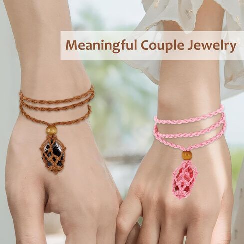 Braxan 8 PCS قلادة حامل بلورة ، قفص بلورات قابلة للتعديل للقلائد ، حامل قلادة الحجر ، أقفاص المجوهرات للحجارة ، قفص الحبل المصنوع يدويًا بوهو in Kuwait