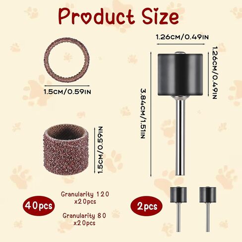 Nail Grinder for Dogs Replacement Kit, 42 Pack Pet Nail Grinder with Sanding Drum Bands Pet Smoother Claw Care Dog Nails Trimmer Tools (1/2 Inch, 80#/120#) in Saudi Arabia