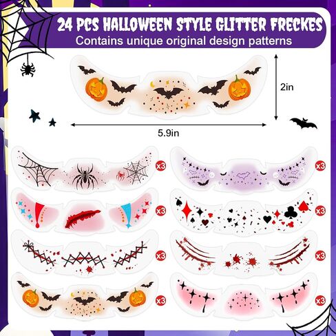 24pcs Halloween Freckles Makeup Patches Face Plitter Speckles ، Halloween Face Face Tattoo Tattoo Freckles ، بقع البقع اللامعة للبالغين والأطفال ، النمش المزيف اللطيف للمهرجان للمهرجان in Kuwait