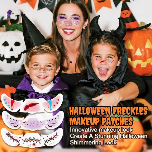 24pcs Halloween Freckles Makeup Patches Face Plitter Speckles ، Halloween Face Face Tattoo Tattoo Freckles ، بقع البقع اللامعة للبالغين والأطفال ، النمش المزيف اللطيف للمهرجان للمهرجان in Kuwait