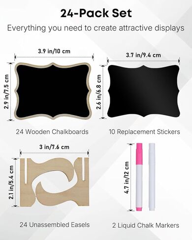 Uniclife 24 Pack Mini Chalkboard Signs for Food, Small Chalkboard Signs with Stands Chalk Markers & Replacement Stickers, Reusable Wooden Labels for Party Buffet Wedding, Blackboard Place Cards, Wavy in Saudi Arabia