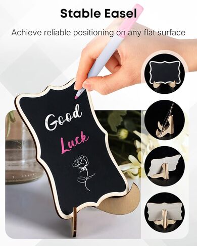 Uniclife 24 Pack Mini Chalkboard Signs for Food, Small Chalkboard Signs with Stands Chalk Markers & Replacement Stickers, Reusable Wooden Labels for Party Buffet Wedding, Blackboard Place Cards, Wavy in Saudi Arabia