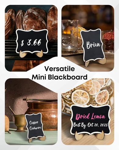 Uniclife 24 Pack Mini Chalkboard Signs for Food, Small Chalkboard Signs with Stands Chalk Markers & Replacement Stickers, Reusable Wooden Labels for Party Buffet Wedding, Blackboard Place Cards, Wavy in Saudi Arabia