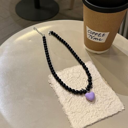 CHAKRA HEALING REIKI CHR Colorful Beaded Choker Pink Peach Heart Necklace Chunky Big Heart Pendant Cute Necklace Blue Beaded Cool Heart Choker Accessories Jewelry for Women Girls in Kuwait