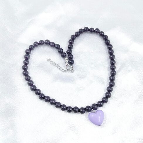 CHAKRA HEALING REIKI CHR Colorful Beaded Choker Pink Peach Heart Necklace Chunky Big Heart Pendant Cute Necklace Blue Beaded Cool Heart Choker Accessories Jewelry for Women Girls in Kuwait