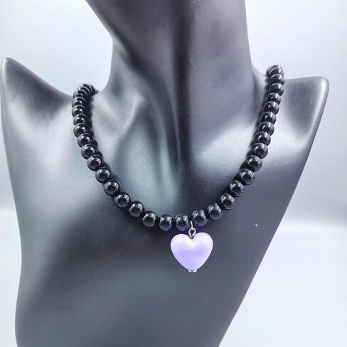 CHAKRA HEALING REIKI CHR Colorful Beaded Choker Pink Peach Heart Necklace Chunky Big Heart Pendant Cute Necklace Blue Beaded Cool Heart Choker Accessories Jewelry for Women Girls in Kuwait