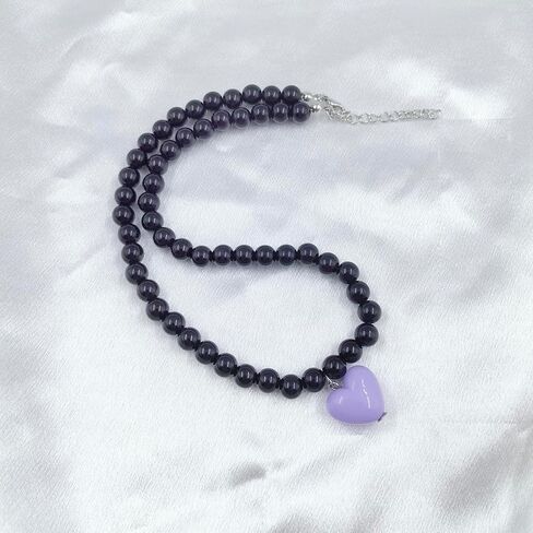 CHAKRA HEALING REIKI CHR Colorful Beaded Choker Pink Peach Heart Necklace Chunky Big Heart Pendant Cute Necklace Blue Beaded Cool Heart Choker Accessories Jewelry for Women Girls in Kuwait