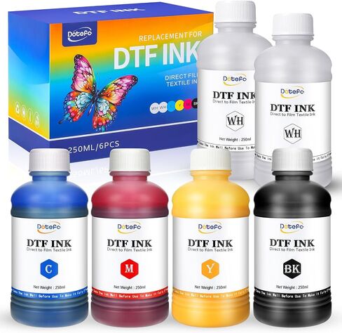 1500ML DTF Ink for Transfer PET Film, Refill Ink for DTF Printer Et-8550, XP15000, L1800, L800, R1390, L805, R2400, DTF Printer Transfer Ink for Heat Transfer Printing to Paper(250ml x 6, CMYK Wh) in Saudi Arabia