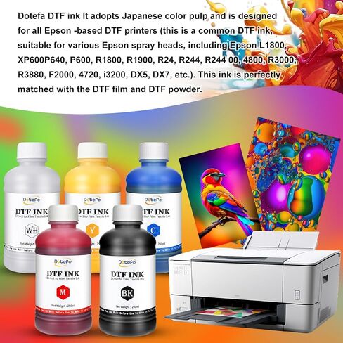 1500ML DTF Ink for Transfer PET Film, Refill Ink for DTF Printer Et-8550, XP15000, L1800, L800, R1390, L805, R2400, DTF Printer Transfer Ink for Heat Transfer Printing to Paper(250ml x 6, CMYK Wh) in Saudi Arabia