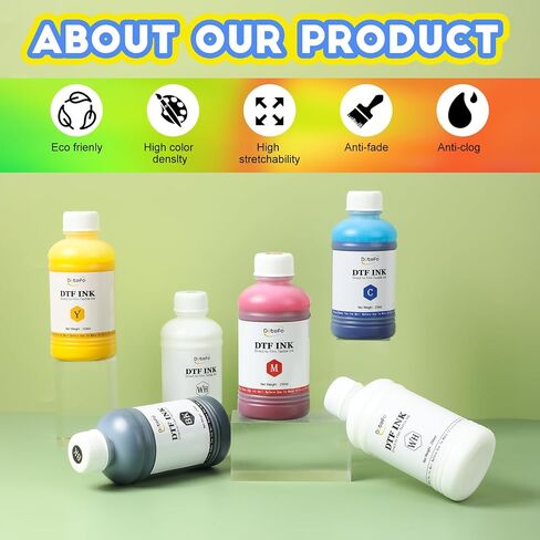 1500ML DTF Ink for Transfer PET Film, Refill Ink for DTF Printer Et-8550, XP15000, L1800, L800, R1390, L805, R2400, DTF Printer Transfer Ink for Heat Transfer Printing to Paper(250ml x 6, CMYK Wh) in Saudi Arabia