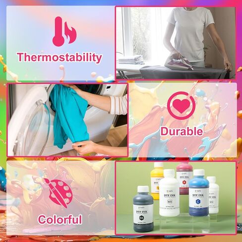 1500ML DTF Ink for Transfer PET Film, Refill Ink for DTF Printer Et-8550, XP15000, L1800, L800, R1390, L805, R2400, DTF Printer Transfer Ink for Heat Transfer Printing to Paper(250ml x 6, CMYK Wh) in Saudi Arabia