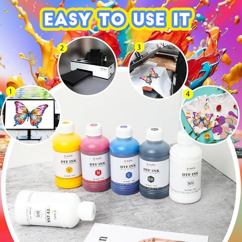 1500ML DTF Ink for Transfer PET Film, Refill Ink for DTF Printer Et-8550, XP15000, L1800, L800, R1390, L805, R2400, DTF Printer Transfer Ink for Heat Transfer Printing to Paper(250ml x 6, CMYK Wh) in Saudi Arabia