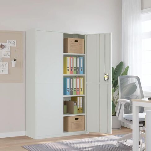 File Cabinet Light Grey Powder-Coated Steel Extra Wide, Filing Cabinets, 339769 in Saudi Arabia