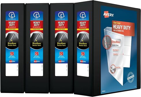 Avery Heavy-Duty View 3 Ring Binder ، 2 "حلقات مائلة لمسة واحدة ، تحتوي على ورقة 8.5" × 11 "، و 4 مولدات سوداء (79872) in Saudi Arabia