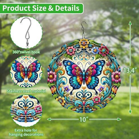 3D Hanging Wind Spinner Butterfly/Hummingbird, 10 Inch Stainless Steel Wind Spinners Outdoor Clearance, Garden Spinner for Outside Patio Yard Home Christmas Decor (Butterfly 01) in Saudi Arabia