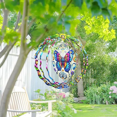 3D Hanging Wind Spinner Butterfly/Hummingbird, 10 Inch Stainless Steel Wind Spinners Outdoor Clearance, Garden Spinner for Outside Patio Yard Home Christmas Decor (Butterfly 01) in Saudi Arabia