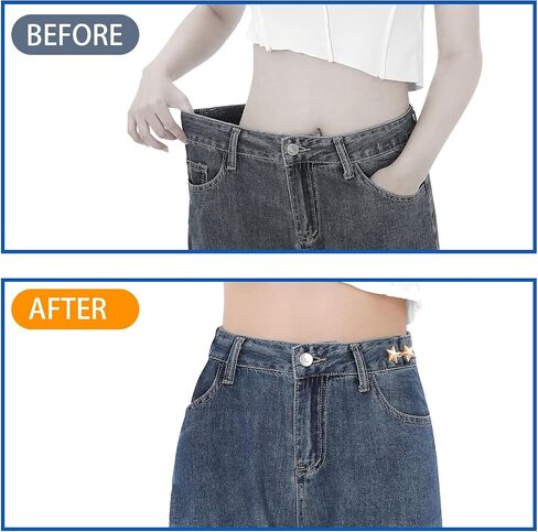 Pant Waist Tightener for Women : Jean Clips to Tighten Waist for Pants - Decorative Jean Buttons Pins for Clothing Dresses Skirts 16pcs and A Box, Golden in Saudi Arabia