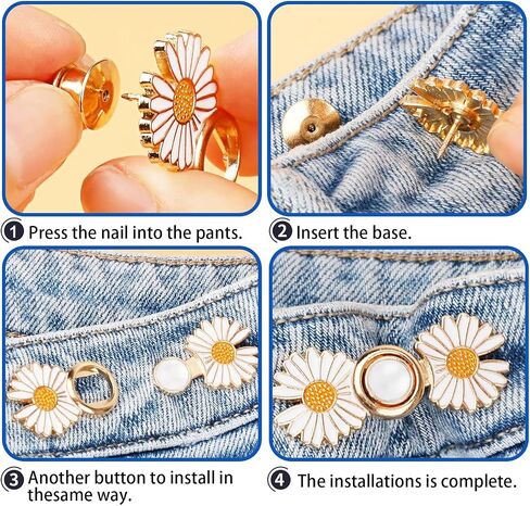 Pant Waist Tightener for Women : Jean Clips to Tighten Waist for Pants - Decorative Jean Buttons Pins for Clothing Dresses Skirts 16pcs and A Box, Golden in Saudi Arabia