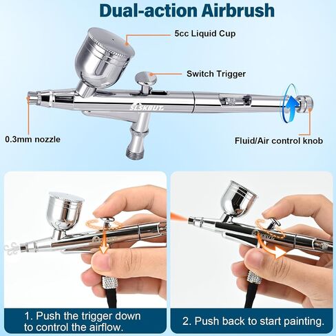 مجموعة فرشاة الهواء SLSKBUT مع ضاغط الهواء 4-gear قابلة للتعديل ، مجموعة فرشاة الهواء عالية الضغط 32 رطل ، مجموعة رذاذ البخاخة المزدوجة قابلة لإعادة الشحن ، مثالية للطلاء ، ديكور الكيك ، الماكياج ، فن الأظافر ، النموذج in Saudi Arabia