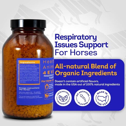 Healthy Animals 4Ever All-Natural Horse Respiratory Issues Support - Helps Prevent Heaves, Allergies & Infections - Supplements for Horses - Homeopathic & Highly Effective - 300 Tablets in Saudi Arabia