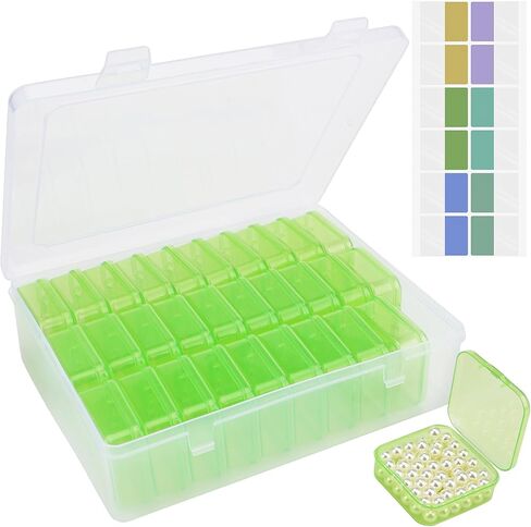 Cosics Bead Storage Containers, Clear Plastic Bead Organizer Case with Hinged Lid and Labels, Mini Craft Storage Box for Small Projects, Jewelry Kit, DIY Craft Supply, Stickers, False Nails, Green in Kuwait