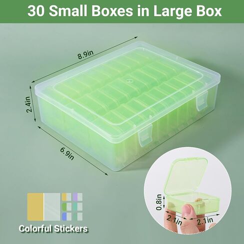 Cosics Bead Storage Containers, Clear Plastic Bead Organizer Case with Hinged Lid and Labels, Mini Craft Storage Box for Small Projects, Jewelry Kit, DIY Craft Supply, Stickers, False Nails, Green in Kuwait