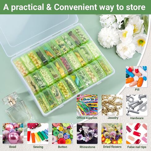 Cosics Bead Storage Containers, Clear Plastic Bead Organizer Case with Hinged Lid and Labels, Mini Craft Storage Box for Small Projects, Jewelry Kit, DIY Craft Supply, Stickers, False Nails, Green in Kuwait