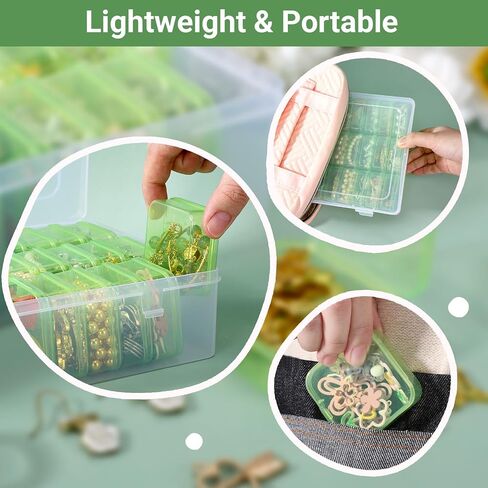 Cosics Bead Storage Containers, Clear Plastic Bead Organizer Case with Hinged Lid and Labels, Mini Craft Storage Box for Small Projects, Jewelry Kit, DIY Craft Supply, Stickers, False Nails, Green in Kuwait