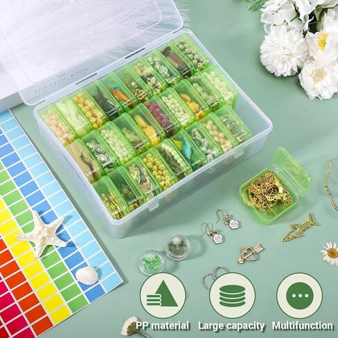Cosics Bead Storage Containers, Clear Plastic Bead Organizer Case with Hinged Lid and Labels, Mini Craft Storage Box for Small Projects, Jewelry Kit, DIY Craft Supply, Stickers, False Nails, Green in Kuwait