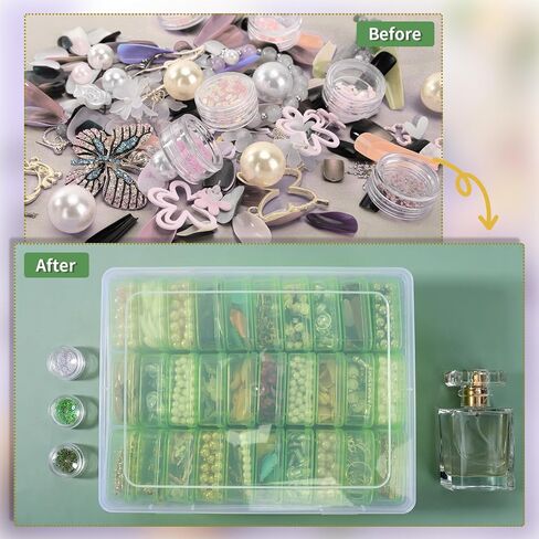 Cosics Bead Storage Containers, Clear Plastic Bead Organizer Case with Hinged Lid and Labels, Mini Craft Storage Box for Small Projects, Jewelry Kit, DIY Craft Supply, Stickers, False Nails, Green in Kuwait