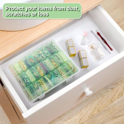 Cosics Bead Storage Containers, Clear Plastic Bead Organizer Case with Hinged Lid and Labels, Mini Craft Storage Box for Small Projects, Jewelry Kit, DIY Craft Supply, Stickers, False Nails, Green in Kuwait