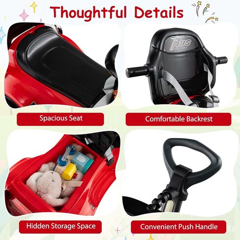 Honey Joy Ride On Push Car للأطفال الصغار ، وركوب السمة الغريبة على سيارة منزلق السيارة مع عجلة القيادة ، والموسيقى والأضواء ، تحت تخزين المقعد ، لا بطاريات ، ركوب الأطفال على الألعاب والبنات (الوردي) in Saudi Arabia